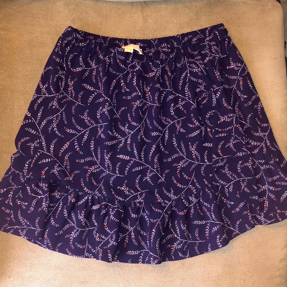 Michael Kors Navy Floral Chiffon Ruffle Skirt - M